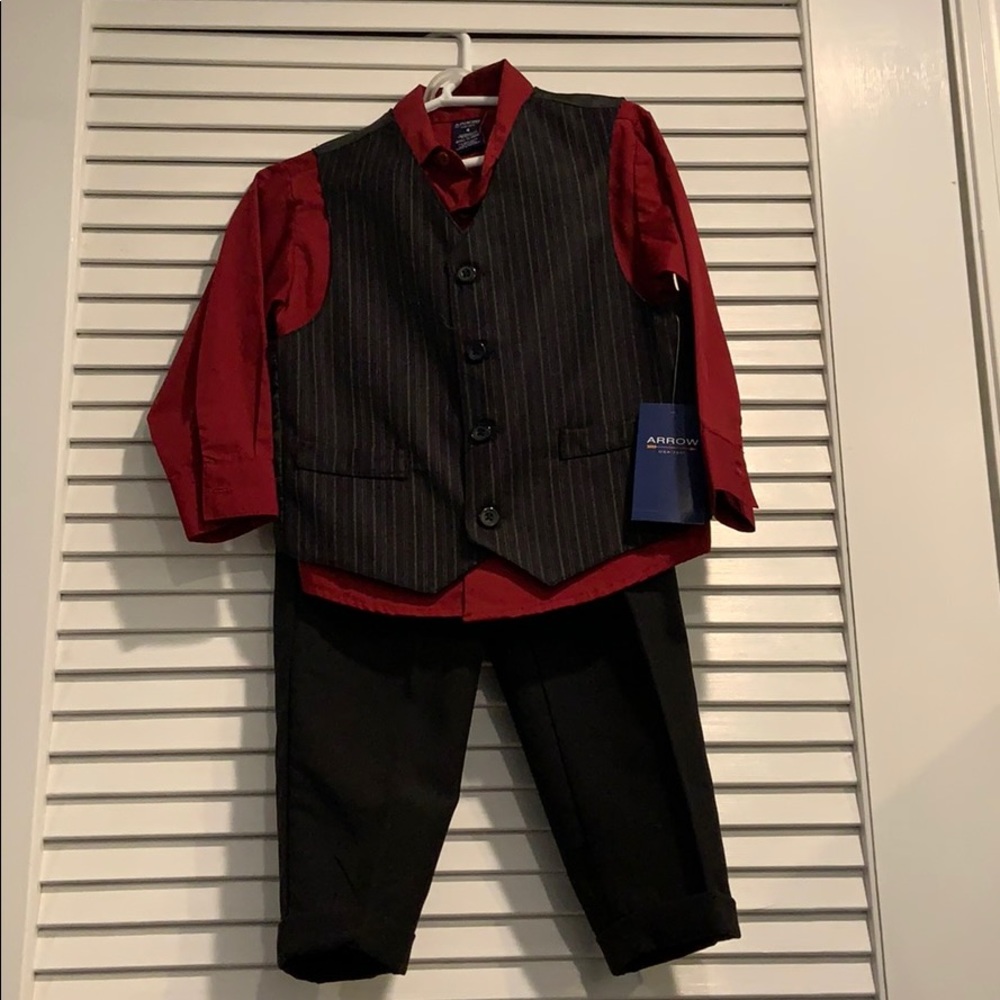 3 piece red and black suit from Arrow